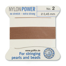 Griffin Polyamid (Nylon) Beading Cord, Beige, #02, apprx 0.45mm (.018"), carded with needle (2 meters), (3 cards)