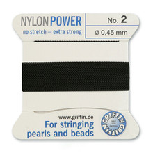 Griffin Polyamid (Nylon) Beading Cord, Black, #02, apprx 0.45mm (.018"), carded with needle (2 meters), (3 cards)