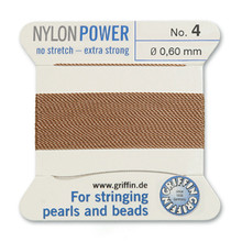 Griffin Polyamid (Nylon) Beading Cord, Beige, #04, apprx 0.60mm (.024"), carded with needle (2 meters), (3 cards)