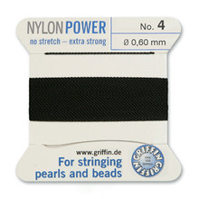 Griffin Polyamid (Nylon) Beading Cord, Black, #04, apprx 0.60mm (.024"), carded with needle (2 meters), (3 cards)