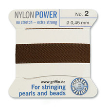 Griffin Polyamid (Nylon) Beading Cord, Brown, #02, apprx 0.45mm (.018"), carded with needle (2 meters), (3 cards)