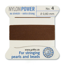 Griffin Polyamid (Nylon) Beading Cord, Brown, #04, apprx 0.60mm (.024"), carded with needle (2 meters), (3 cards)