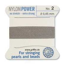 Griffin Polyamid (Nylon) Beading Cord, Grey, #02, apprx 0.45mm (.018"), carded with needle (2 meters), (3 cards)