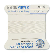 Griffin Polyamid (Nylon) Beading Cord, White, #04, apprx 0.60mm (.024"), carded with needle (2 meters), (3 cards)