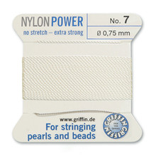 Griffin Polyamid (Nylon) Beading Cord, White, #07, apprx 0.75mm (.030"), carded with needle (2 meters), (3 cards)