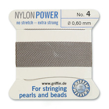 Griffin Polyamid (Nylon) Beading Cord, Grey, #04, apprx 0.60mm (.024"), carded with needle (2 meters), (3 cards)