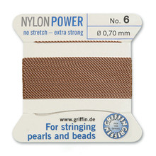 Griffin Polyamid (Nylon) Beading Cord, Beige, #06, apprx 0.70mm (.028"), carded with needle (2 meters), (3 cards)
