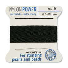 Griffin Polyamid (Nylon) Beading Cord, Black, #05, apprx 0.65mm (.026"), carded with needle (2 meters), (3 cards)