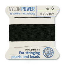 Griffin Polyamid (Nylon) Beading Cord, Black, #06, apprx 0.70mm (.028"), carded with needle (2 meters), (3 cards)