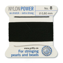 Griffin Polyamid (Nylon) Beading Cord, Black, #08, apprx 0.80mm (.032"), carded with needle (2 meters), (3 cards)