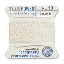 Griffin Polyamid (Nylon) Beading Cord, White, #10, apprx 0.90mm (.036"), carded with needle (2 meters), (3 cards)