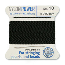Griffin Polyamid (Nylon) Beading Cord, Black, #10, apprx 0.90mm (.036"), carded with needle (2 meters), (3 cards)