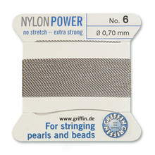 Griffin Polyamid (Nylon) Beading Cord, Grey, #06, apprx 0.70mm (.028"), carded with needle (2 meters), (3 cards)