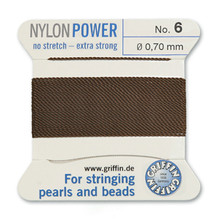 Griffin Polyamid (Nylon) Beading Cord, Brown, #06, apprx 0.70mm (.028"), carded with needle (2 meters), (3 cards)