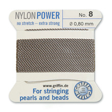 Griffin Polyamid (Nylon) Beading Cord, Grey, #08, apprx 0.80mm (.032"), carded with needle (2 meters), (3 cards)