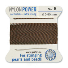 Griffin Polyamid (Nylon) Beading Cord, Brown, #08, apprx 0.80mm (.032"), carded with needle (2 meters), (3 cards)