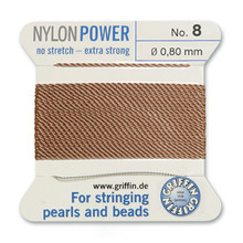 Griffin Polyamid (Nylon) Beading Cord, Beige, #08, apprx 0.80mm (.032"), carded with needle (2 meters), (3 cards)