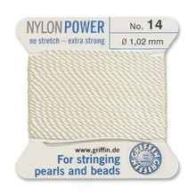 Griffin Polyamid (Nylon) Beading Cord, White, #14, apprx 1.02mm (.040"), carded with needle (2 meters), (3 cards)