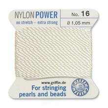 Griffin Polyamid (Nylon) Beading Cord, White, #16, apprx 1.05mm (.042"), carded with needle (2 meters), (3 cards)