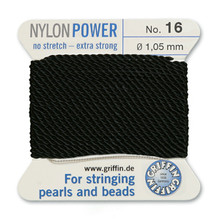 Griffin Polyamid (Nylon) Beading Cord, Black, #16, apprx 1.05mm (.042"), carded with needle (2 meters), (3 cards)