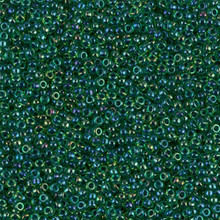 Japanese Miyuki Seed Beads, size 15/0, SKU 189015.MY15-0332, dark blue lined green ab, (1 12-13gram tube - apprx 3500 beads)