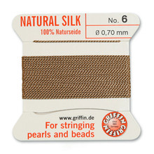 Griffin Silk Beading Cord, Beige, #06, apprx 0.70mm (.028"),  carded with needle (2 meters), (3 cards)