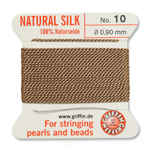 Griffin Silk Beading Cord, Beige, #10, apprx 0.90mm (.036"),  carded with needle (2 meters), (3 cards)