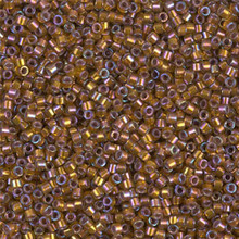 Delica Beads (Miyuki), size 11/0 (same as 12/0), SKU 195006.DB11-1691, silver lined glazed dark saffron AB, (10gram tube, apprx 1900 beads)