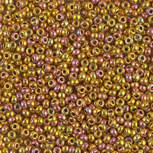 Japanese Miyuki Seed Beads, size 11/0, SKU 111030.MY11-0199, 24KT gold iris, (5 grams, 3" tube, apprx 550 beads)