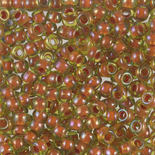 Japanese Miyuki Seed Beads, size 6/0, SKU 111031.MYK6-0345, salmon lined peridot luster, (1 tube, apprx 24-28 grams, apprx 315 beads per tube)