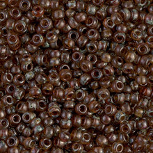 Japanese Miyuki Seed Beads, size 8/0, SKU 189008.MY8-4505, transparent light smoky topaz picasso, (1 26-28 gram tube, apprx 1120 beads)