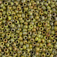 Japanese Miyuki Seed Beads, size 8/0, SKU 189008.MY8-4515, opaque chartreuse picasso, (1 26-28 gram tube, apprx 1120 beads)
