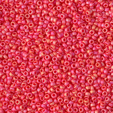 Japanese Miyuki Seed Beads, size 15/0, SKU 189015.MY15-0407FR, matte opaque vermillion red AB,  (1 12-13gram tube - apprx 3500 beads)