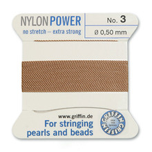 Griffin Polyamid (Nylon) Beading Cord, Beige, #03, apprx 0.50mm (.020"), carded with needle (2 meters), (3 cards)