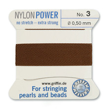 Griffin Polyamid (Nylon) Beading Cord, Brown, #03, apprx 0.50mm (.020"), carded with needle (2 meters), (3 cards)