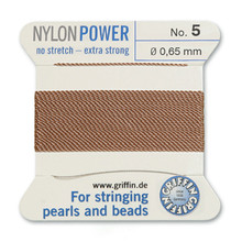 Griffin Polyamid (Nylon) Beading Cord, Beige, #05, apprx 0.65mm (.026"), carded with needle (2 meters), (3 cards)