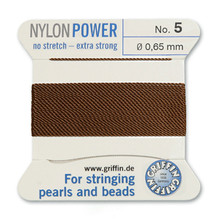 Griffin Polyamid (Nylon) Beading Cord, Brown, #05, apprx 0.65mm (.026"), carded with needle (2 meters), (3 cards)