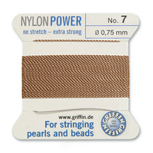 Griffin Polyamid (Nylon) Beading Cord, Beige, #07, apprx 0.75mm (.030"), carded with needle (2 meters), (3 cards)