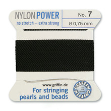 Griffin Polyamid (Nylon) Beading Cord, Black, #07, apprx 0.75mm (.030"), carded with needle (2 meters), (3 cards)