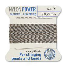 Griffin Polyamid (Nylon) Beading Cord, Grey, #07, apprx 0.75mm (.030"), carded with needle (2 meters), (3 cards)