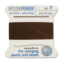Griffin Polyamid (Nylon) Beading Cord, Brown, #07, apprx 0.75mm (.030"), carded with needle (2 meters), (3 cards)