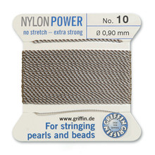 Griffin Polyamid (Nylon) Beading Cord, Grey, #10, apprx 0.90mm (.036"), carded with needle (2 meters), (3 cards)