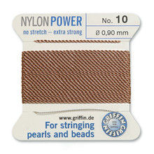 Griffin Polyamid (Nylon) Beading Cord, Beige, #10, apprx 0.90mm (.036"), carded with needle (2 meters), (3 cards)