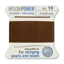 Griffin Polyamid (Nylon) Beading Cord, Brown, #10, apprx 0.90mm (.036"), carded with needle (2 meters), (3 cards)
