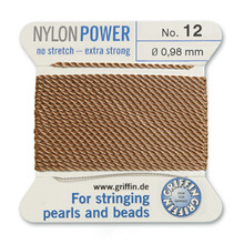 Griffin Polyamid (Nylon) Beading Cord, Beige, #12, apprx 0.98mm (.039"), carded with needle (2 meters), (3 cards)