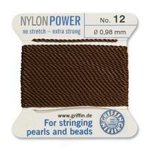 Griffin Polyamid (Nylon) Beading Cord, Brown, #12, apprx 0.98mm (.039"), carded with needle (2 meters), (3 cards)