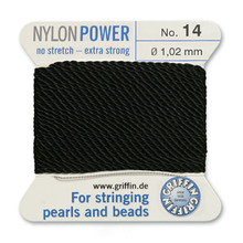 Griffin Polyamid (Nylon) Beading Cord, Black, #14, apprx 1.02mm (.040"), carded with needle (2 meters), (3 cards)