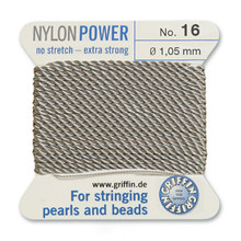 Griffin Polyamid (Nylon) Beading Cord, Grey, #16, apprx 1.05mm (.042"), carded with needle (2 meters), (3 cards)
