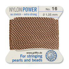 Griffin Polyamid (Nylon) Beading Cord, Beige, #16, apprx 1.05mm (.042"), carded with needle (2 meters), (3 cards)