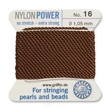 Griffin Polyamid (Nylon) Beading Cord, Brown, #16, apprx 1.05mm (.042"), carded with needle (2 meters), (3 cards)